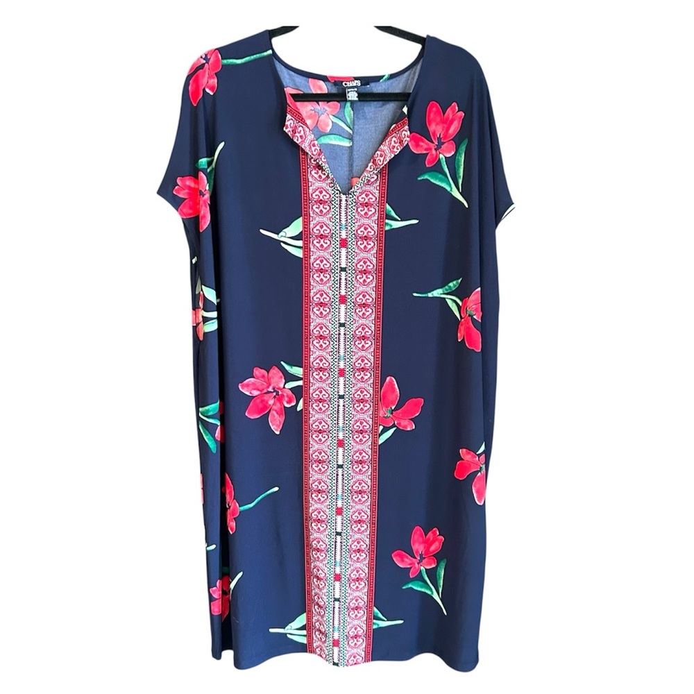 Chaps Navy Tunic with Red Floral Design